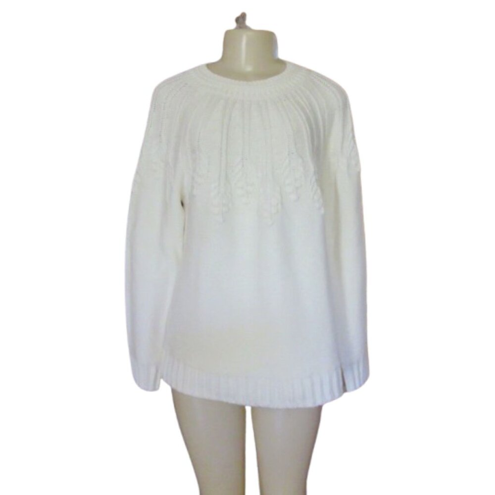 New w Tags, Talbots Ivory Chucky Cotton Blend Pullover Sweater SZ Large